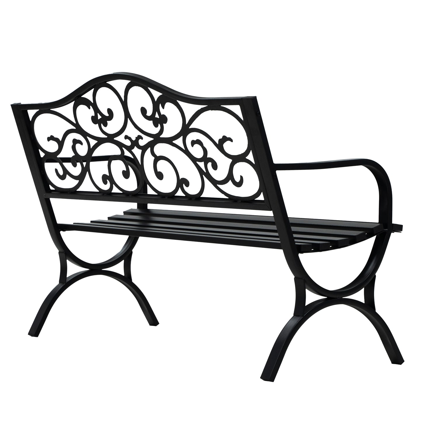 50" Metal Outdoor Garden Bench Floral Pattern Black