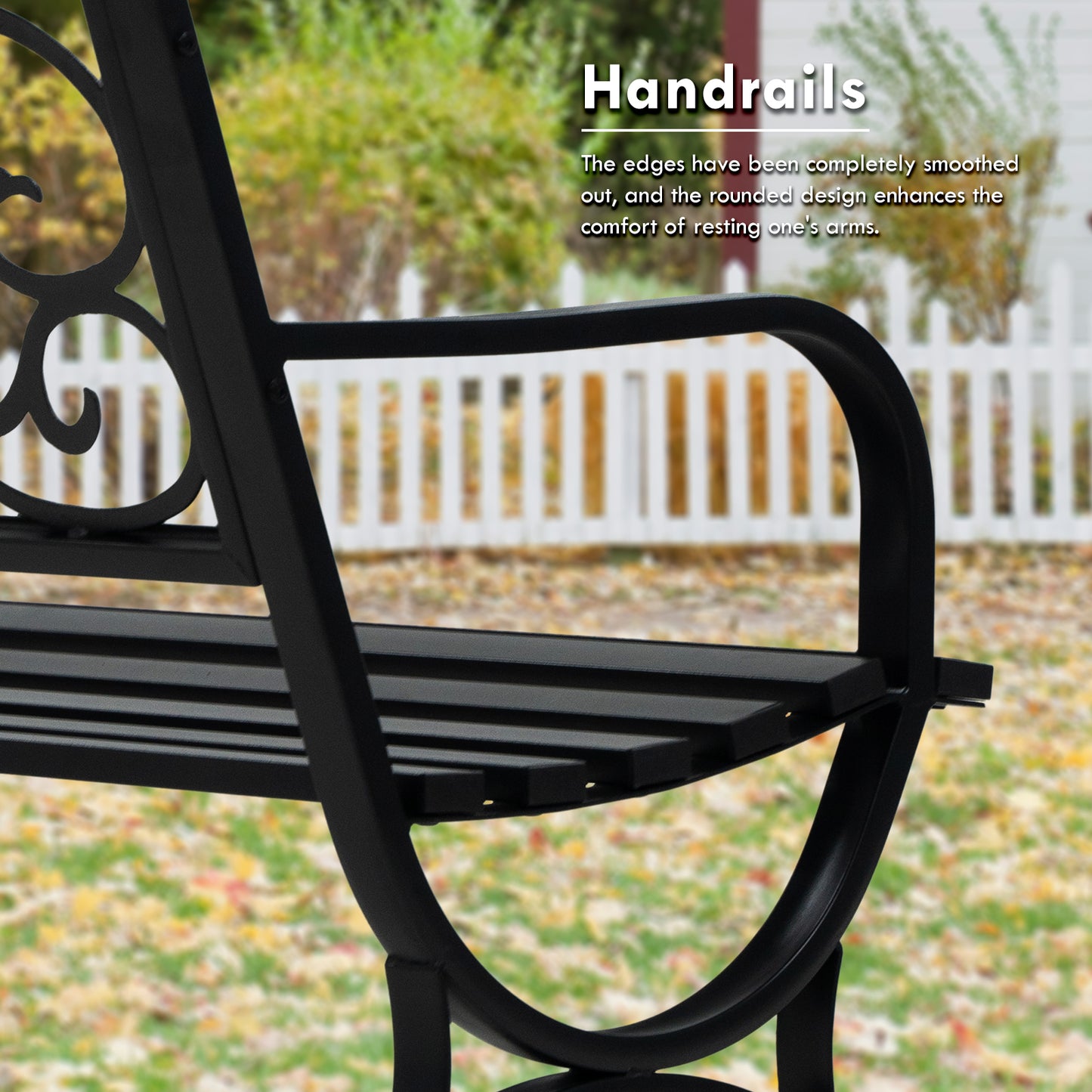 50" Metal Outdoor Garden Bench Floral Pattern Black