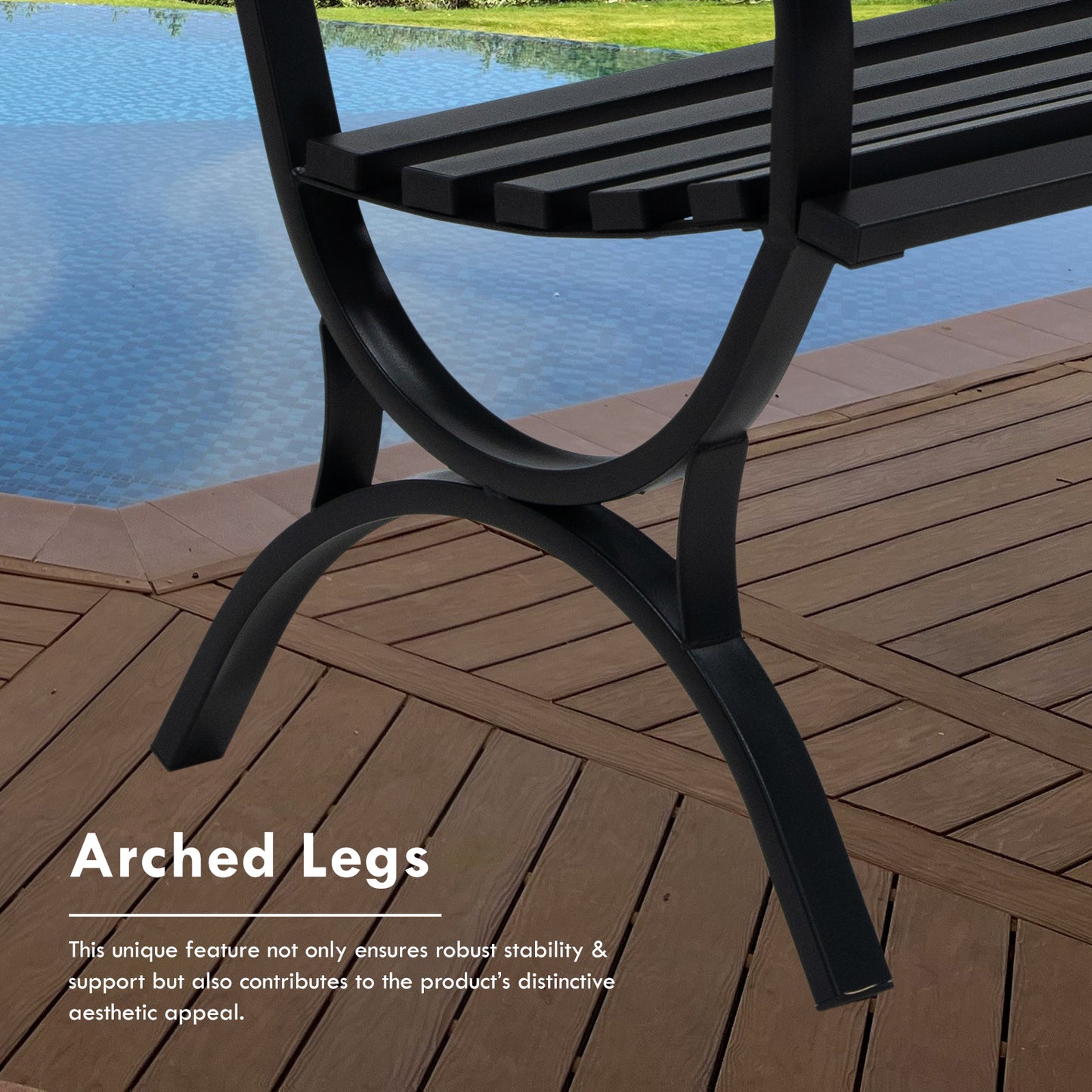 50" Metal Outdoor Garden Bench Floral Pattern Black