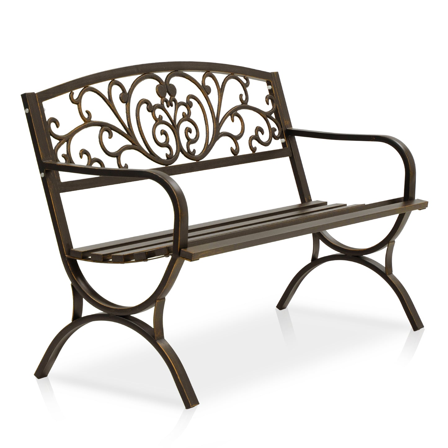 50" Metal Outdoor Garden Bench Flower Pattern Bronze