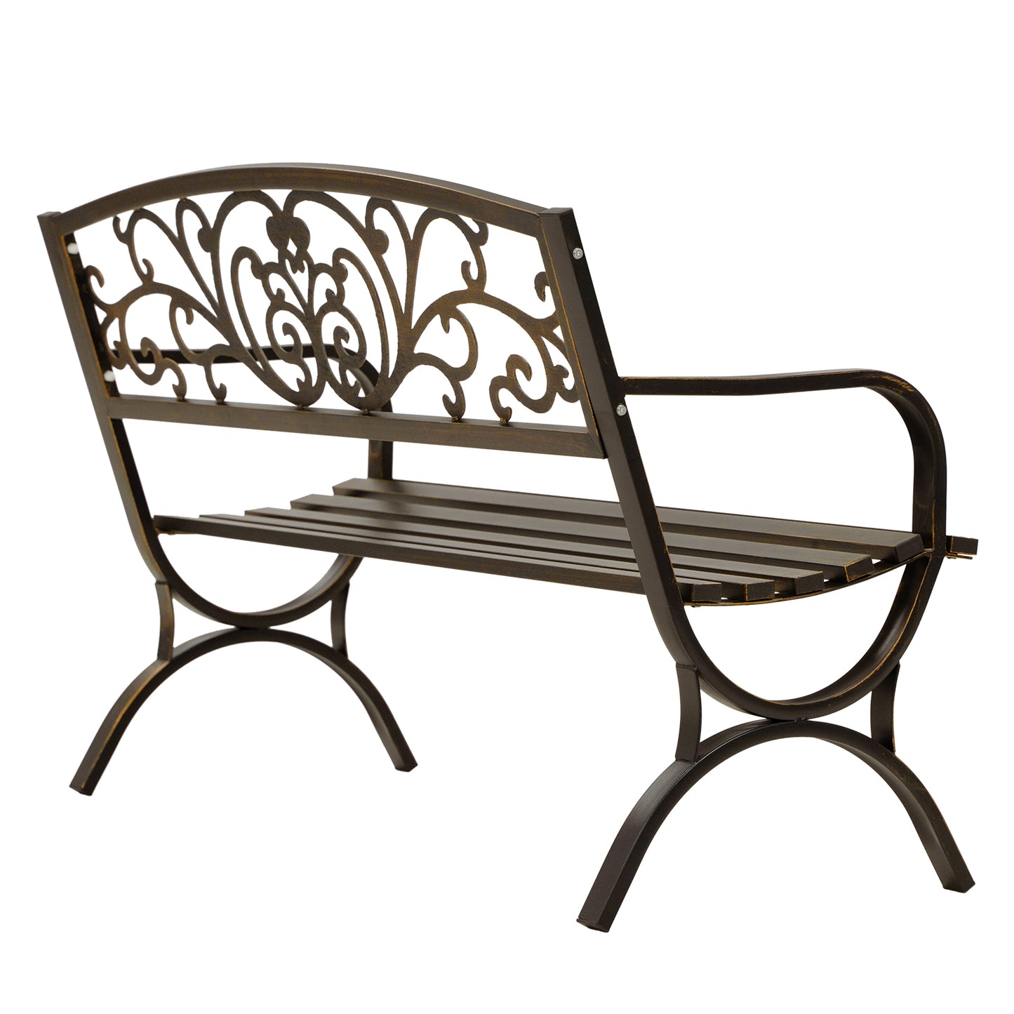 50" Metal Outdoor Garden Bench Flower Pattern Bronze