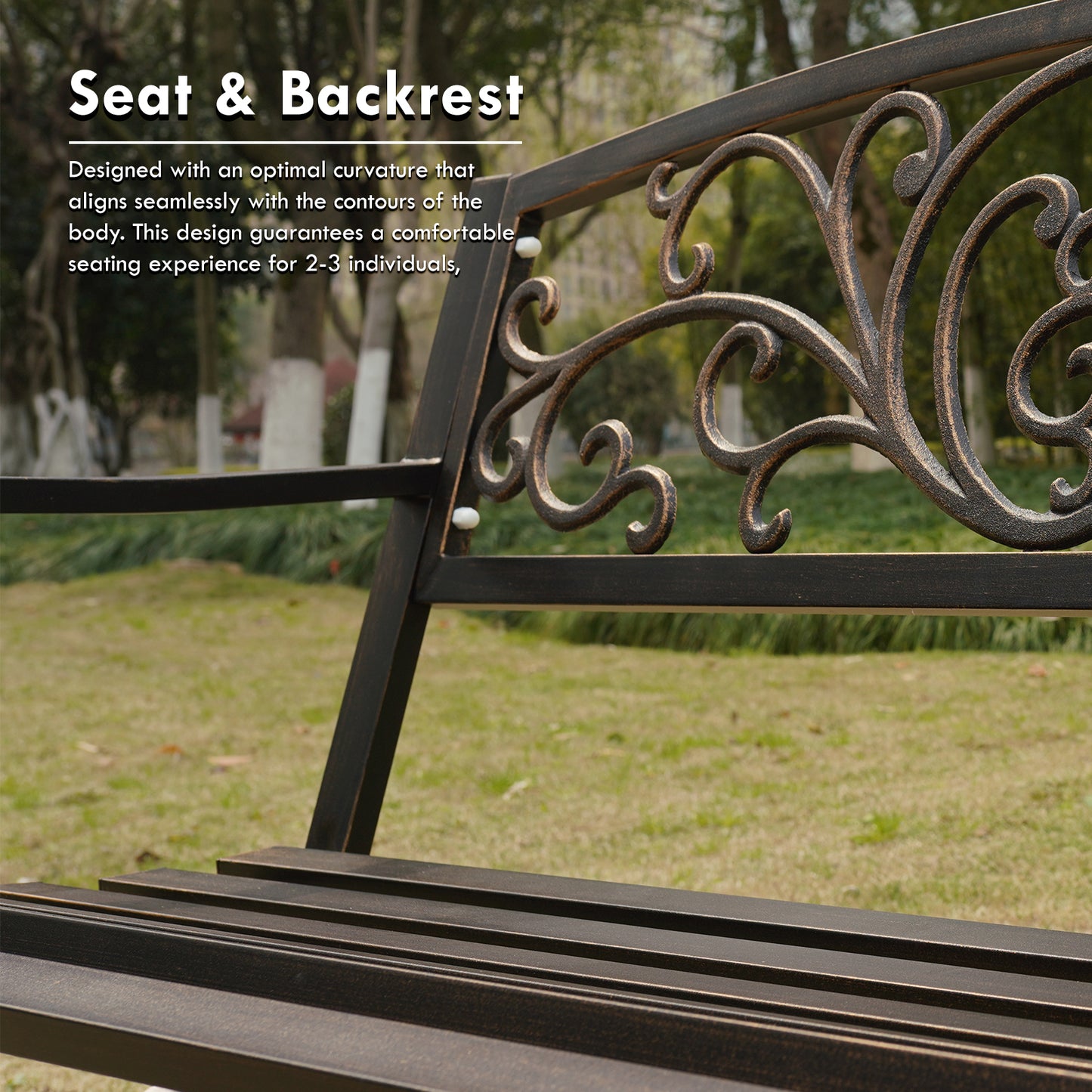 50" Metal Outdoor Garden Bench Flower Pattern Bronze