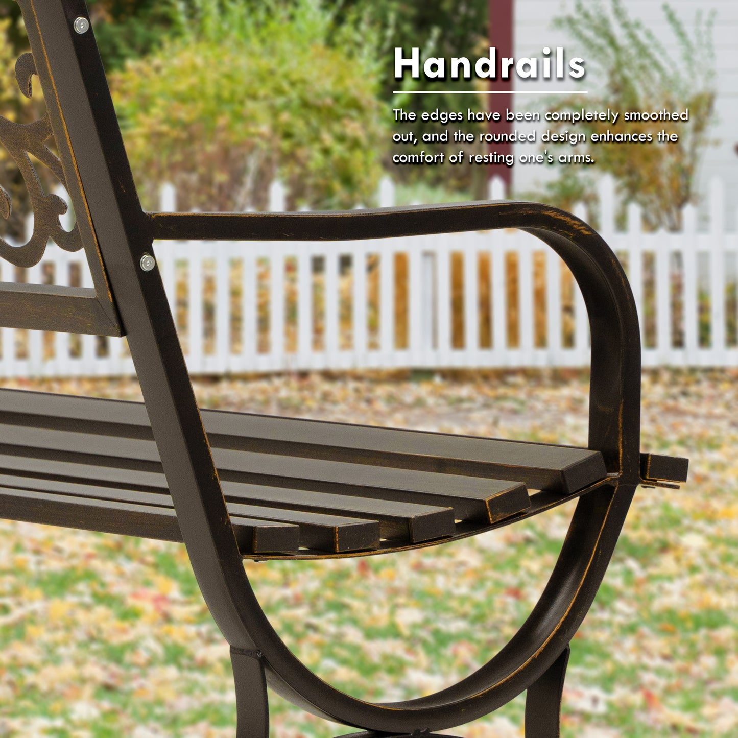 50" Metal Outdoor Garden Bench Flower Pattern Bronze