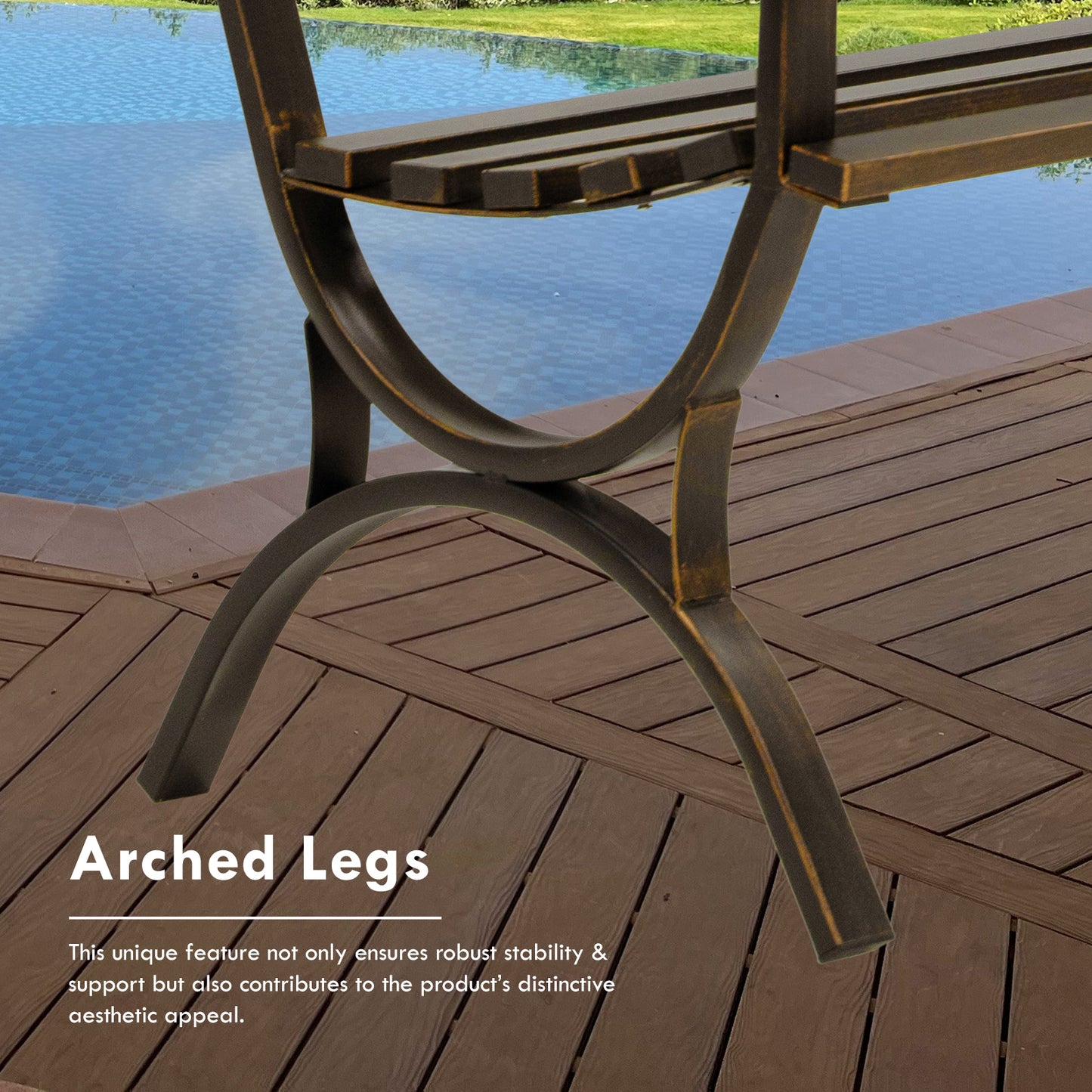 50" Metal Outdoor Garden Bench Flower Pattern Bronze