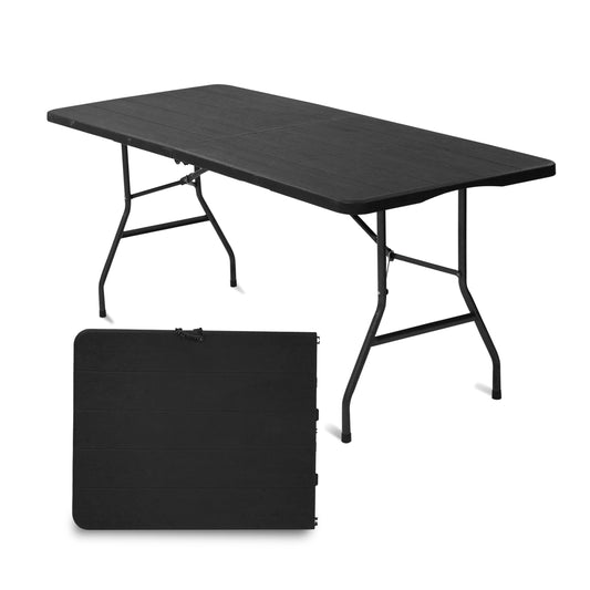 6 Foot Rectangular Folding Table Black Wood Style
