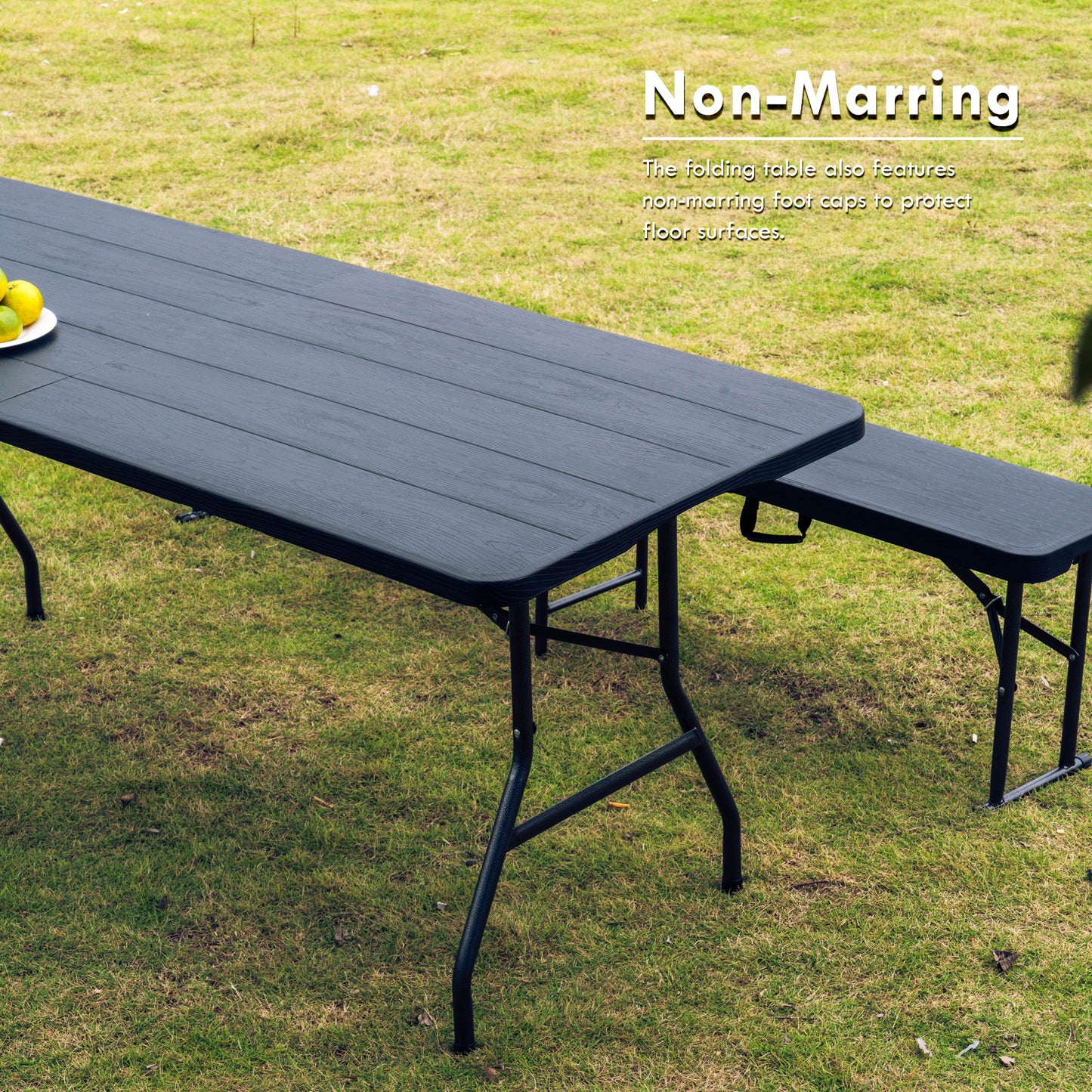 6 Foot Rectangular Folding Table Black Wood Style