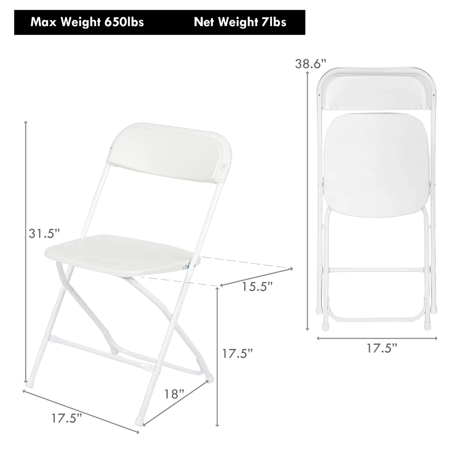 4 Pack Plastic Folding Chairs White