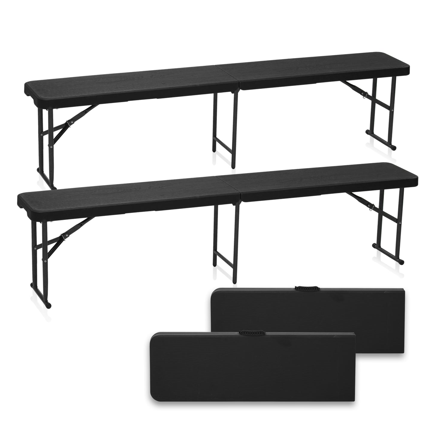 6FT Portable Folding Benches Black Wood Style