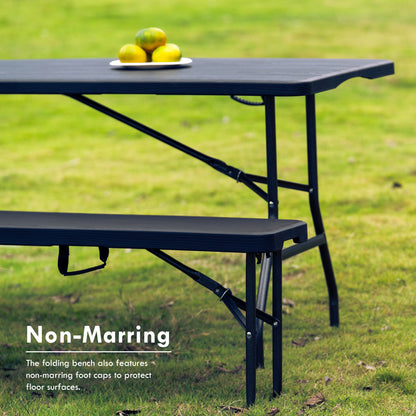 6FT Portable Folding Benches Black Wood Style