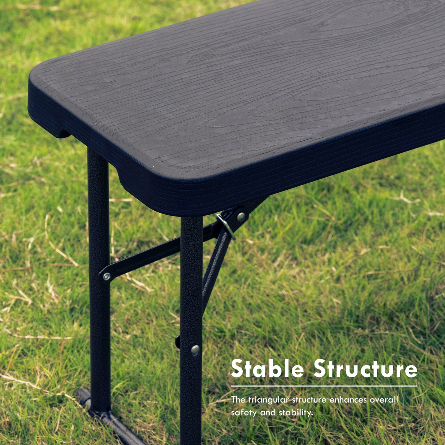 6FT Portable Folding Benches Black Wood Style