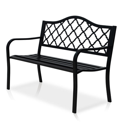 50" Metal Outdoor Garden Bench Diamond Pattern Black