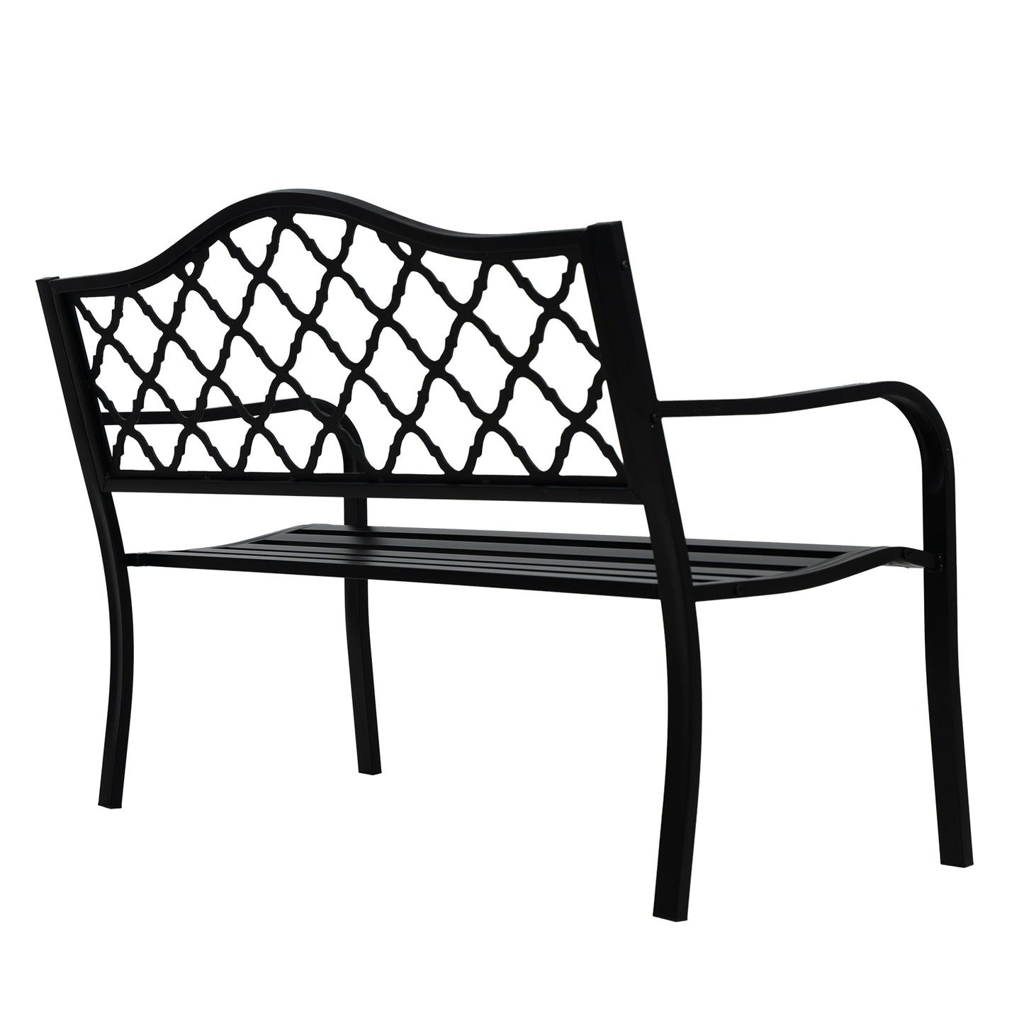 50" Metal Outdoor Garden Bench Diamond Pattern Black