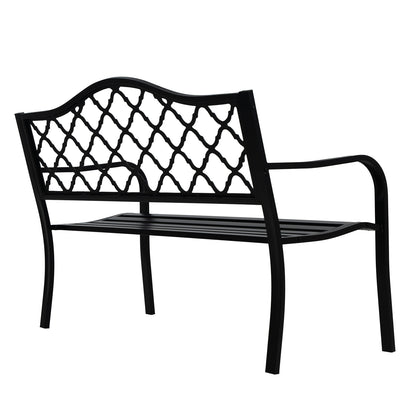 50" Metal Outdoor Garden Bench Diamond Pattern Black