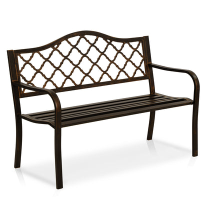 50" Metal Outdoor Garden Bench Diamond Pattern Bronze