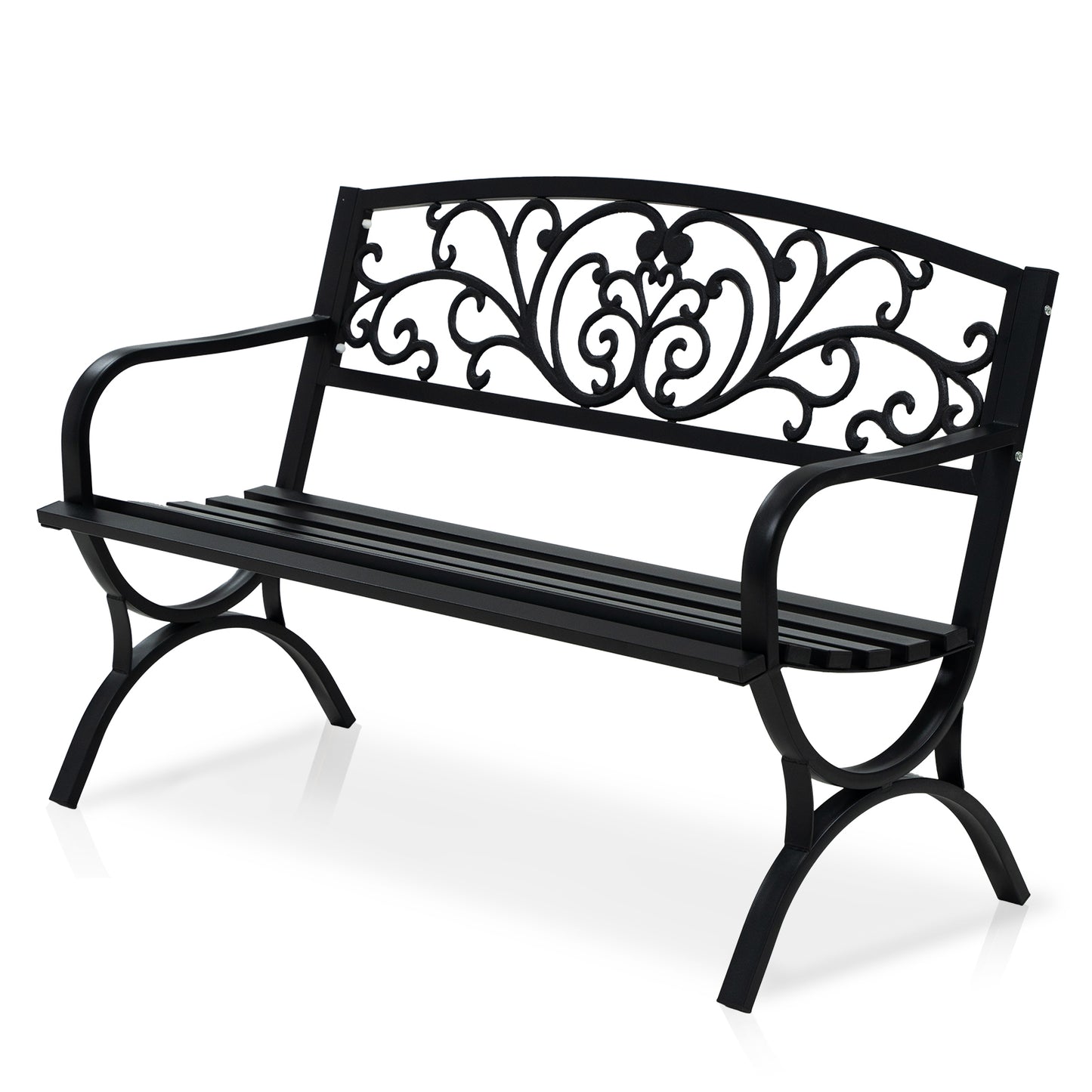 50" Metal Outdoor Garden Bench Flower Pattern Black