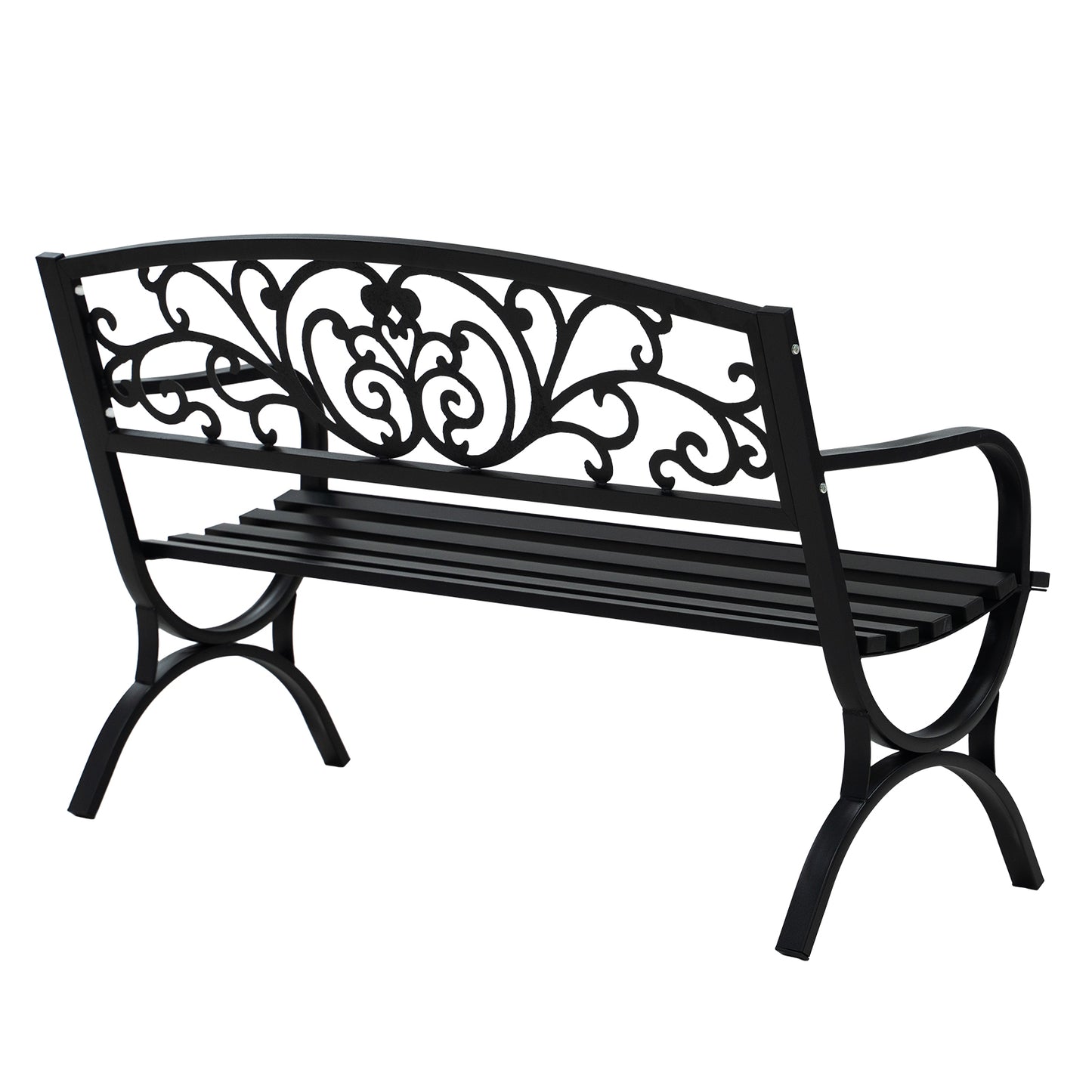 50" Metal Outdoor Garden Bench Flower Pattern Black