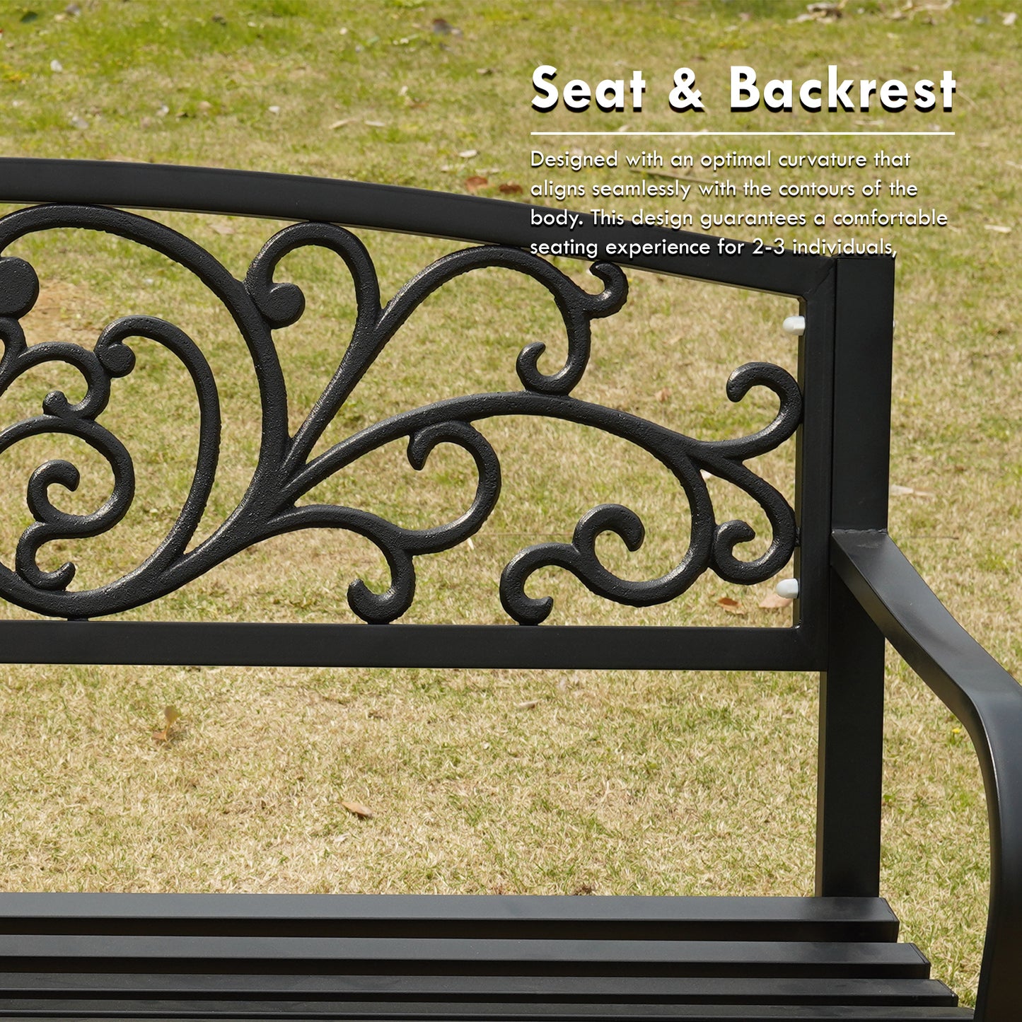 50" Metal Outdoor Garden Bench Flower Pattern Black