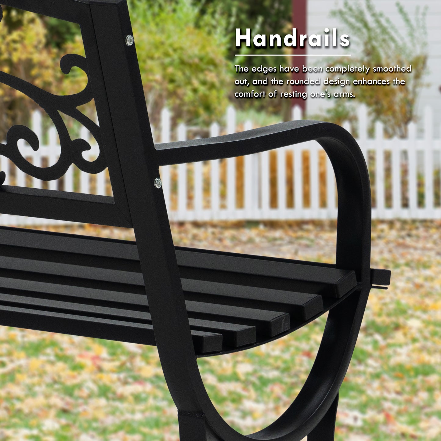 50" Metal Outdoor Garden Bench Flower Pattern Black