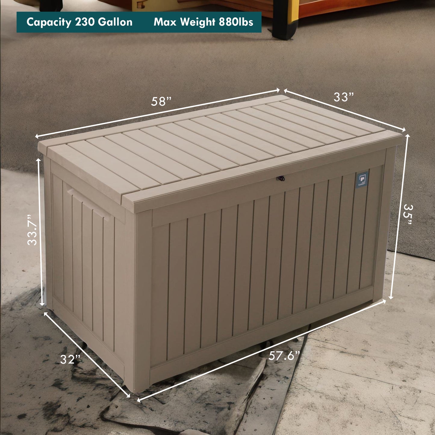 230 Gallon Outdoor Storage Deck Box Light Brown