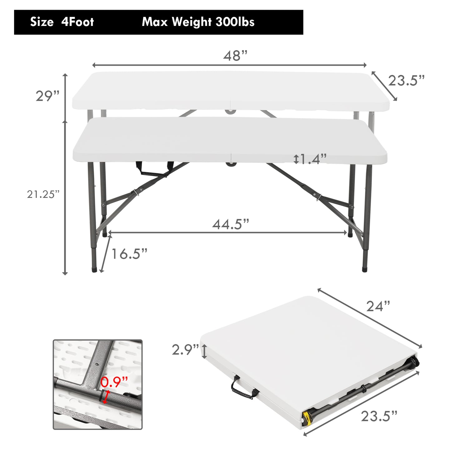 4 Foot Rectangular Folding Table White