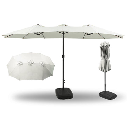 15FT Large Patio Umbrella Cream White with Heavy Duty Rolling Base