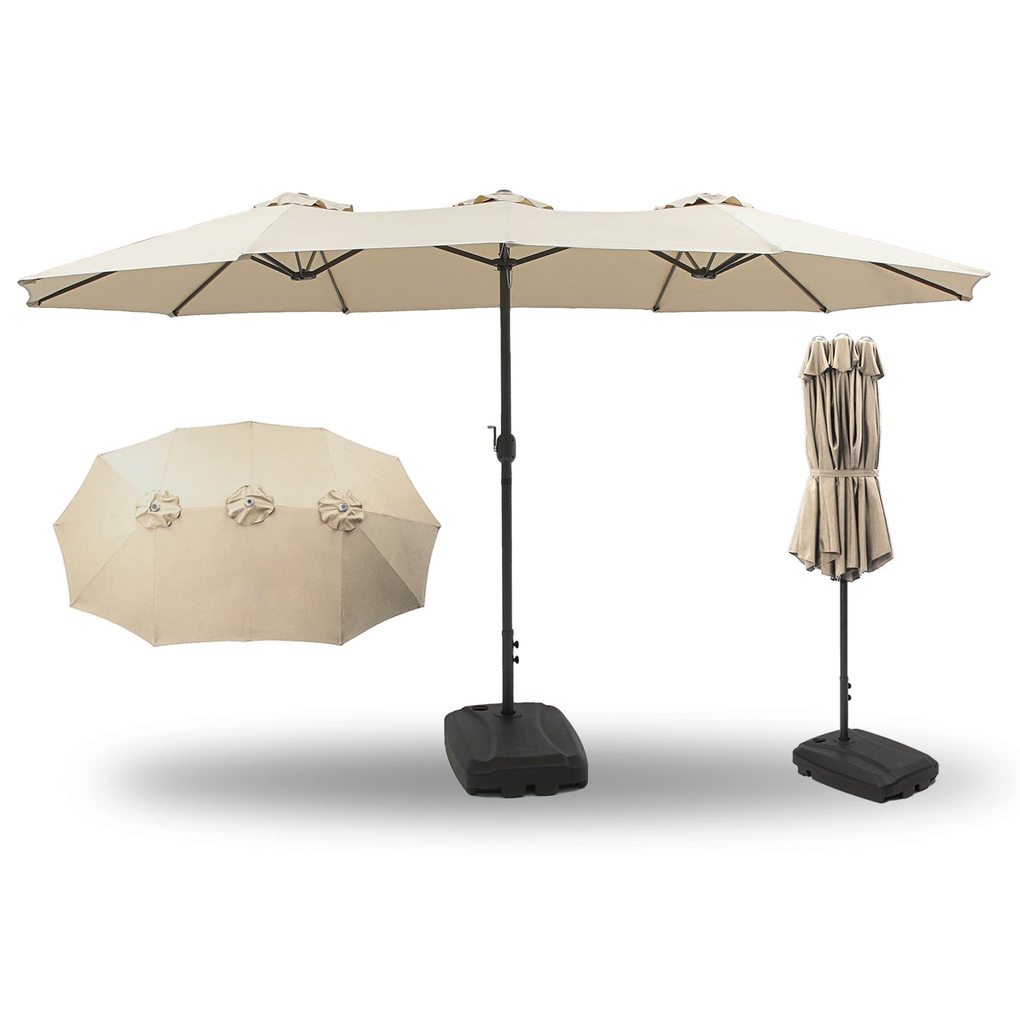 15FT Large Patio Umbrella Beige with Heavy Duty Rolling Base