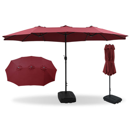 half red patio umbrella 15FT Large Patio Umbrella Burgundy with Heavy Duty Rolling Base – Plainsity