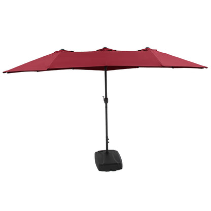 15FT Large Patio Umbrella Burgundy with Heavy Duty Rolling Base