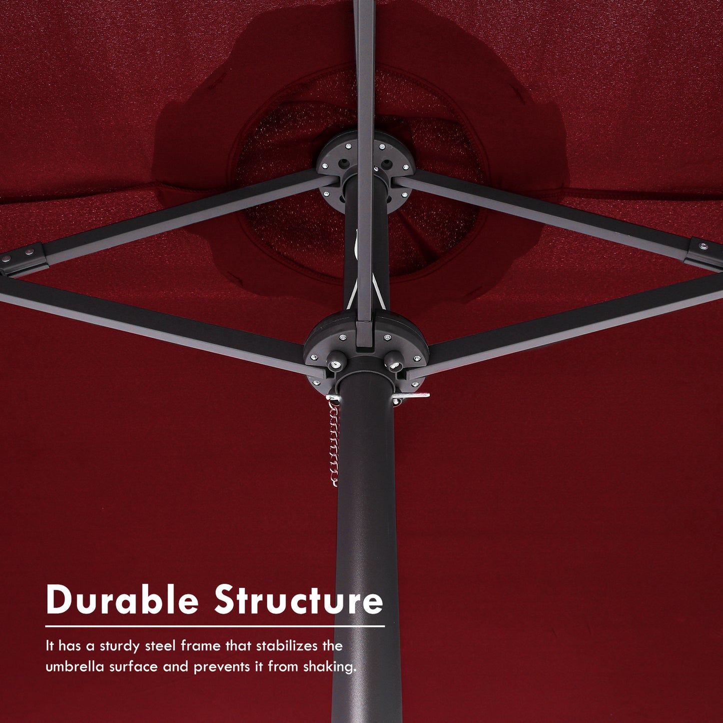 15FT Large Patio Umbrella Burgundy with Heavy Duty Rolling Base