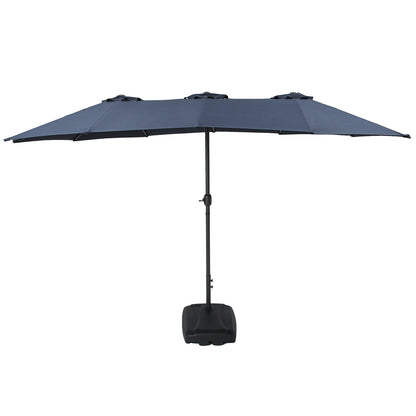 15FT Large Patio Umbrella Navy Blue with Heavy Duty Rolling Base