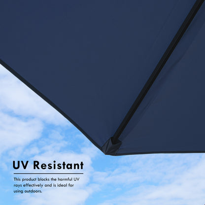 15FT Large Patio Umbrella Navy Blue with Heavy Duty Rolling Base