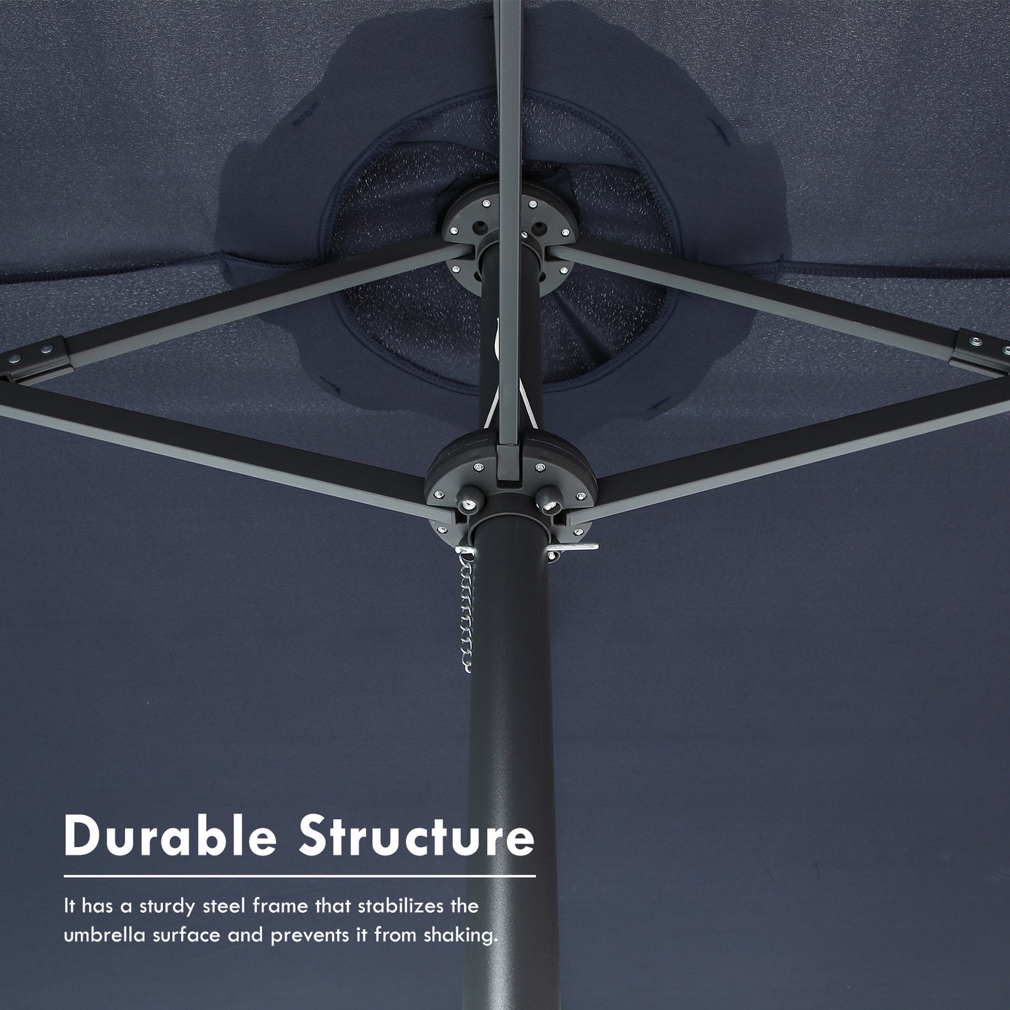 15FT Large Patio Umbrella Navy Blue with Heavy Duty Rolling Base