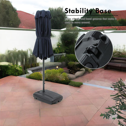 15FT Large Patio Umbrella Navy Blue with Heavy Duty Rolling Base